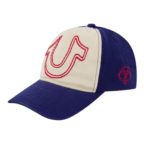 True Religion Big Horseshoe Embroidered Dad Cap with 5 Panel Cotton Twill,Navy