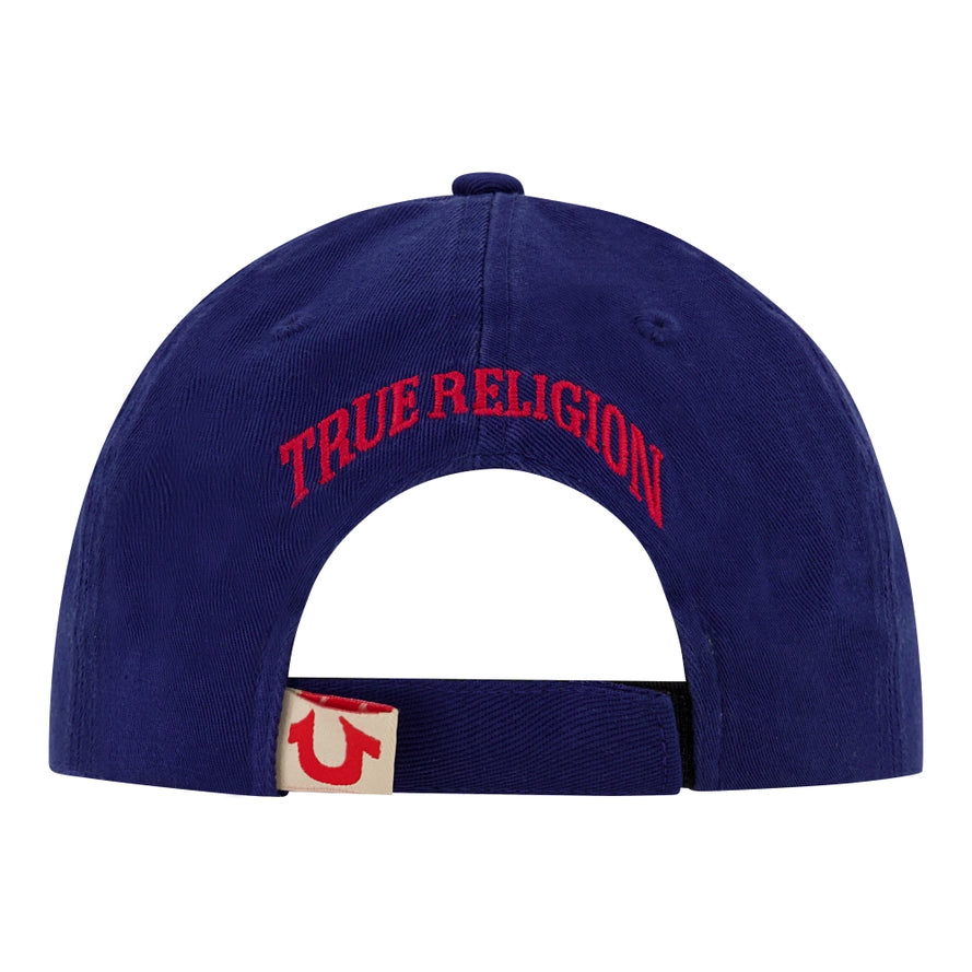 True Religion Big Horseshoe Embroidered Dad Cap with 5 Panel Cotton Twill,Navy