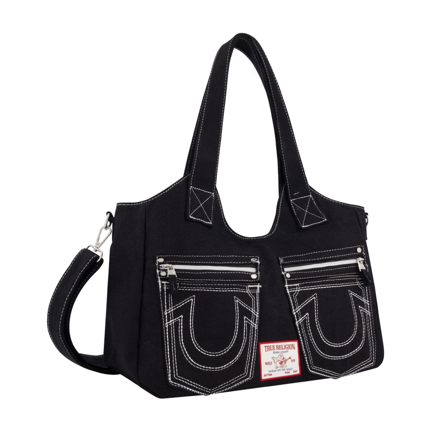 True Religion Horseshoe Stitch Black Satchel